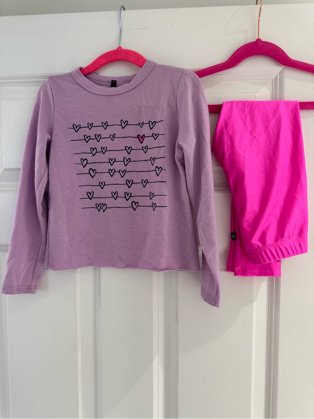 Pixielane Hot Pink Legging and Revelation Lilac Heart Long Sleeve Top